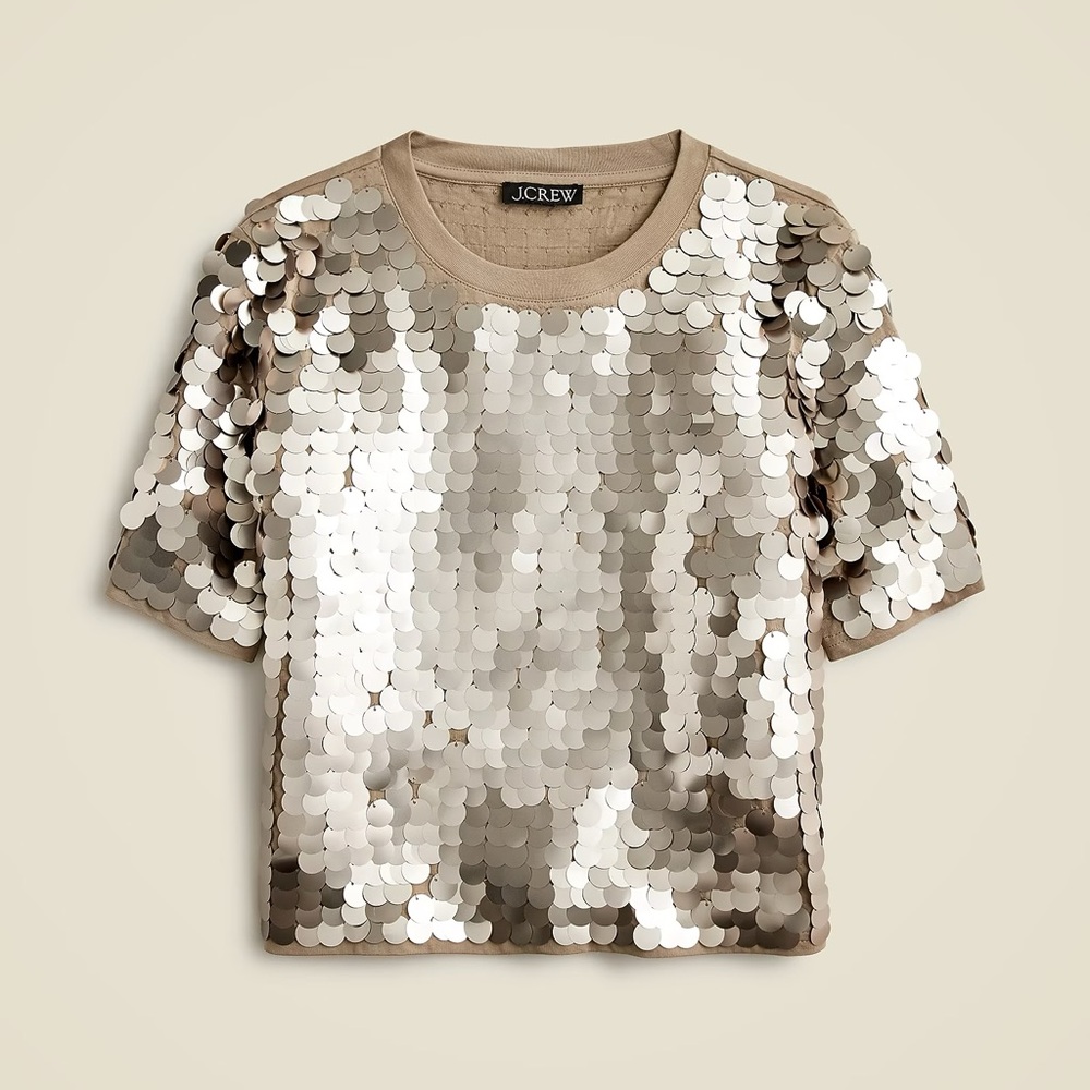 J. Crew Sequin Short Sleeve Top in Gold and Tan
